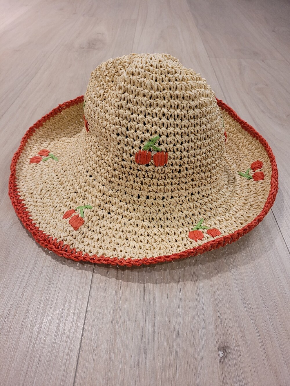ZARA | Cherry Straw Summer Sun Bucket Hat | Sz. S